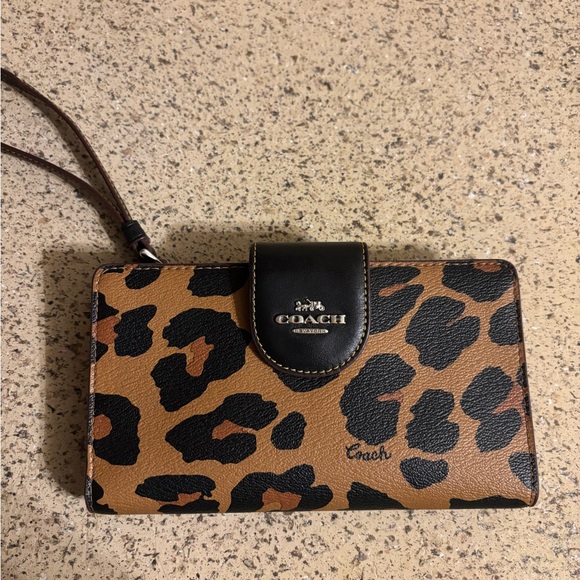 Coach Leopard Print Wristlet in Brown and Black - Picture 3 of 7